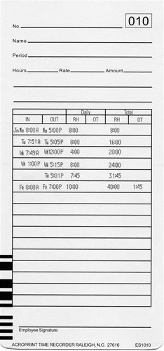 Acroprint ES1010 Time Cards (100 punch card pack) C