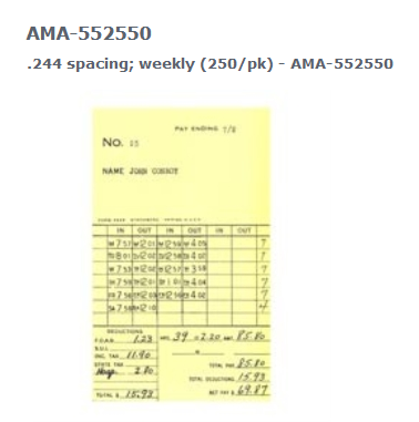 Amano Weekly Time Cards For Employees - 1000 Cards, 9" X 3.5", One-Sided, For Small Business Time Clocks