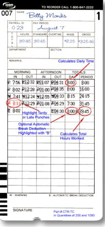 Icon CT-900 Time Clock Time Cards - 1000 Pack for Accurate Punch Tracking