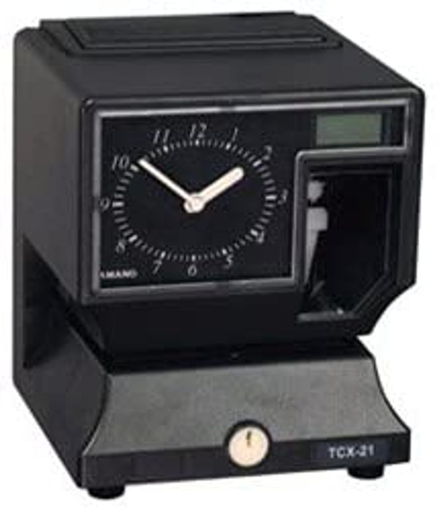 amano-tcx-21-electronic-time-clock-advanced-employee-time-tracking-attendance-solution-left